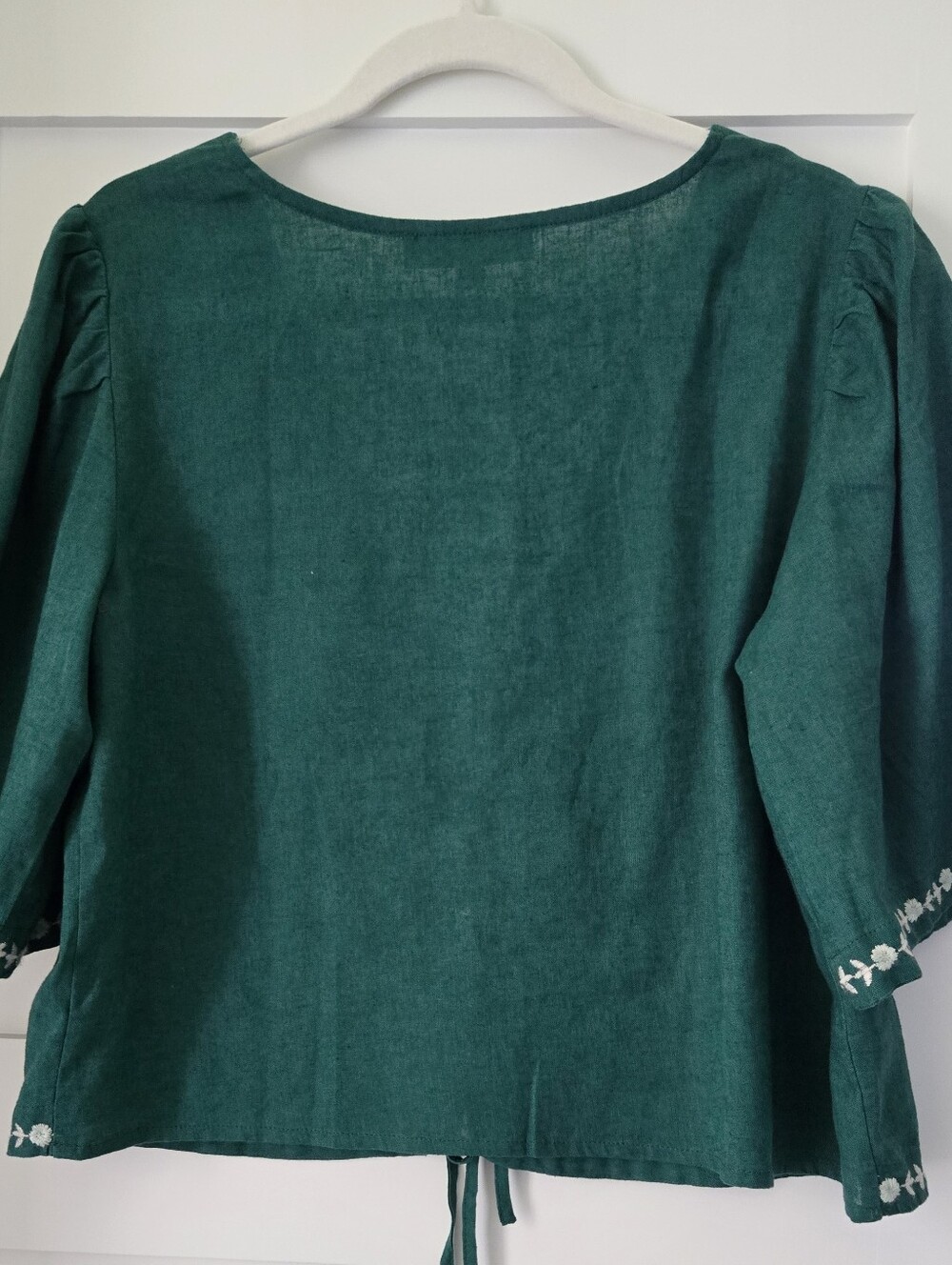LOFT Floral Linen Cotton Bow Blouse | Evergreen | Size L - Picture 7 of 7